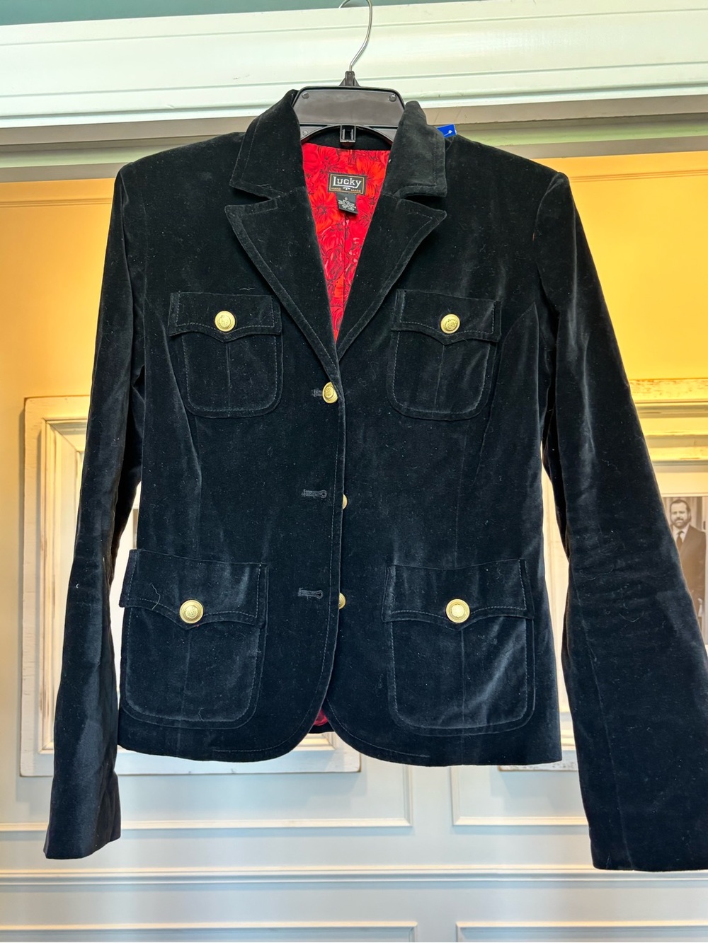 Lucky Brand Black Velvet Blazer with Gold Buttons Size S